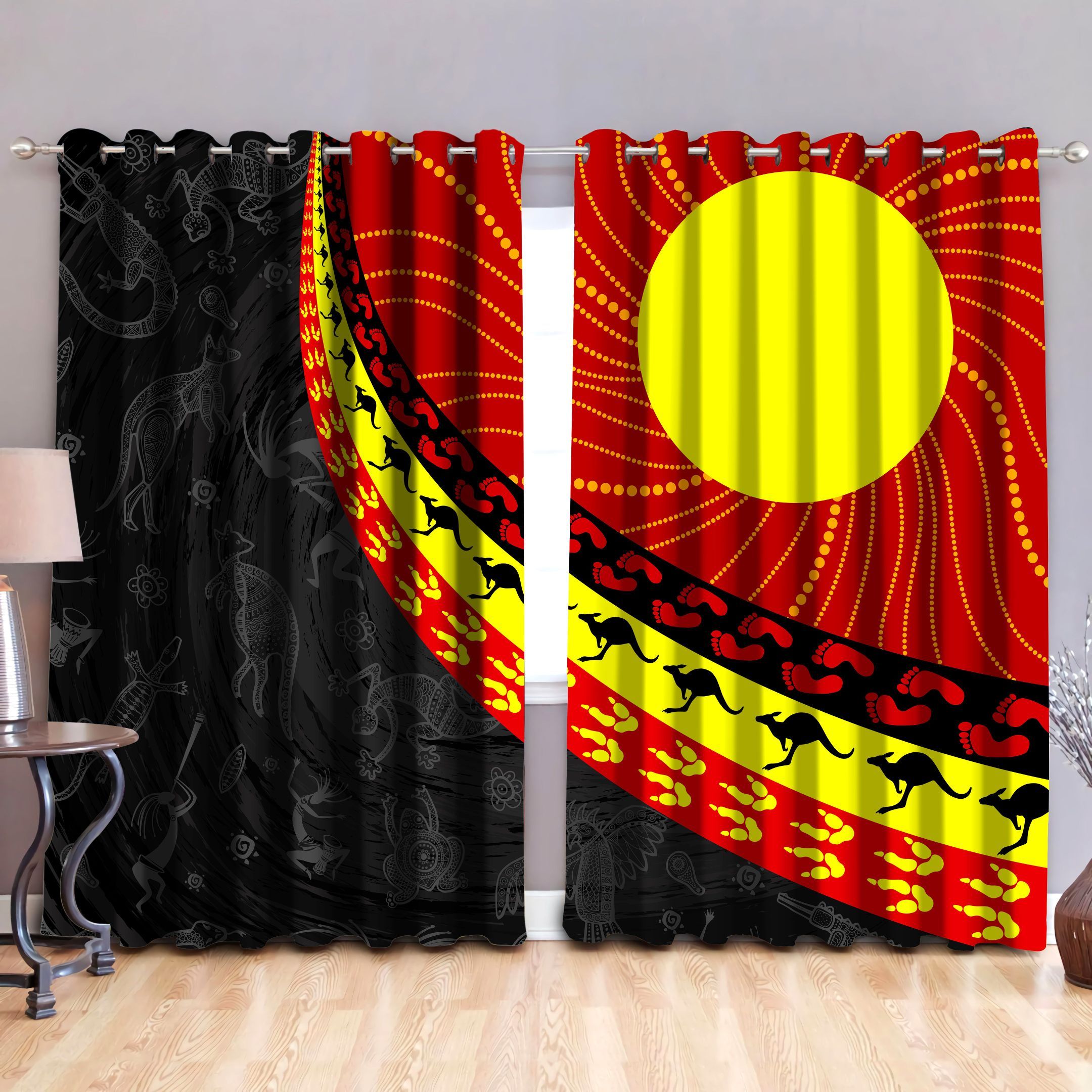 indigenous flag circle dot painting printed window curtain 4288
