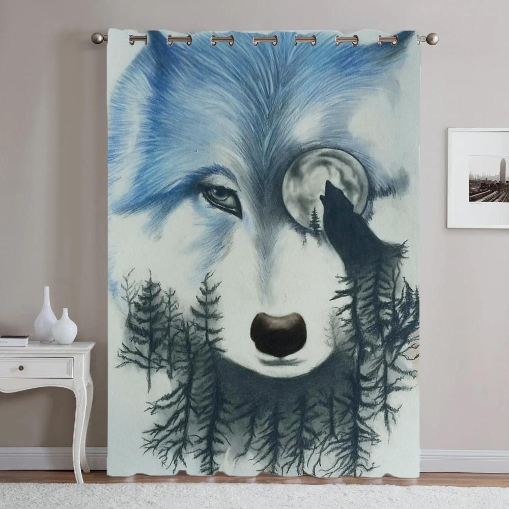 into the forest wild wolf soul printed window curtain 3632