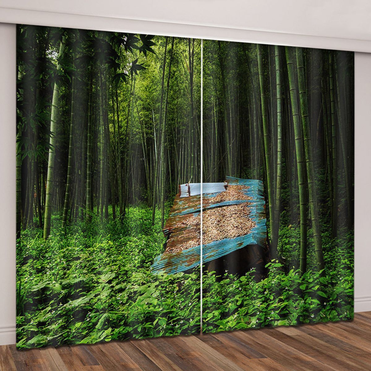 iron house in the bamboo forest printed window curtain home decor 3042