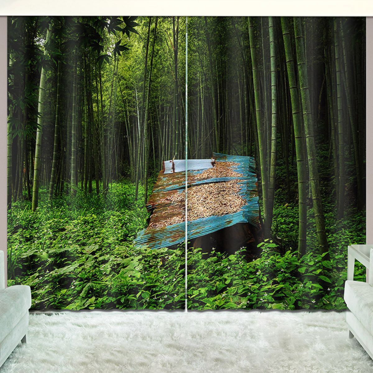 iron house in the bamboo forest printed window curtain home decor 6985