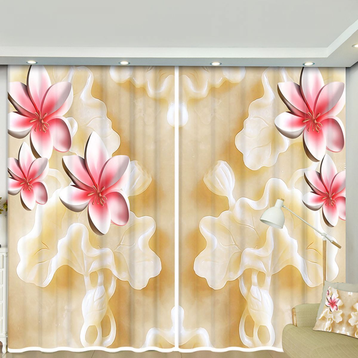 Jade Sculpture And Flowers Printed Window Curtain Home Decor jade sculpture and flowers printed window curtain home decor 6041