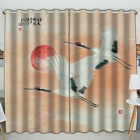 japan bird printed window curtain home decor 7638
