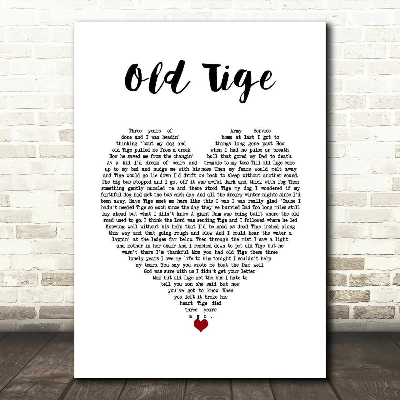 jim reeves old tige white heart song lyric art print 3159
