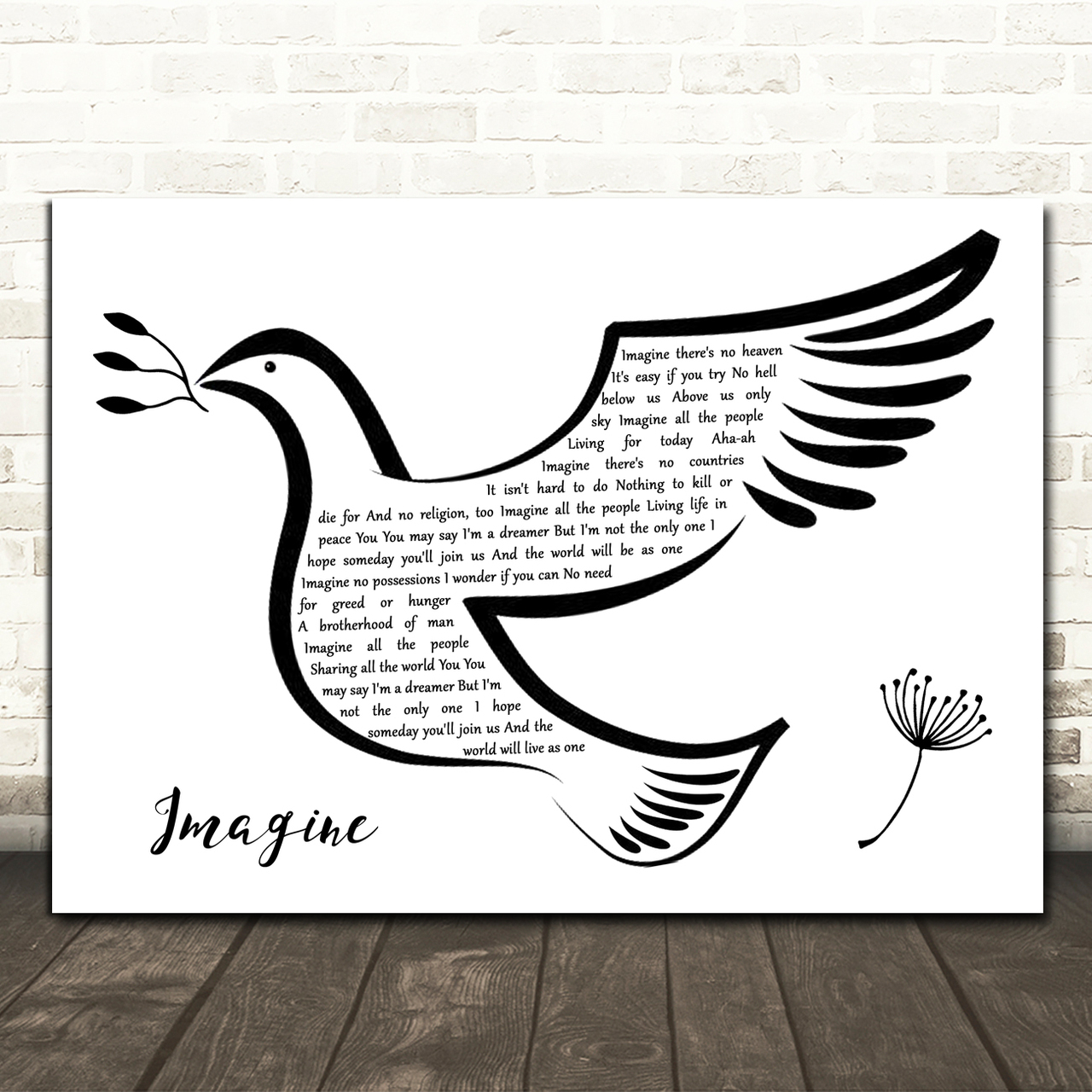 john lennon imagine black white dove bird song lyric wall art print 3213