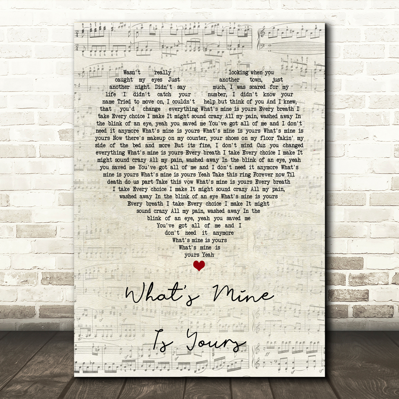 kane brown whats mine is yours script heart song lyric music print 3214