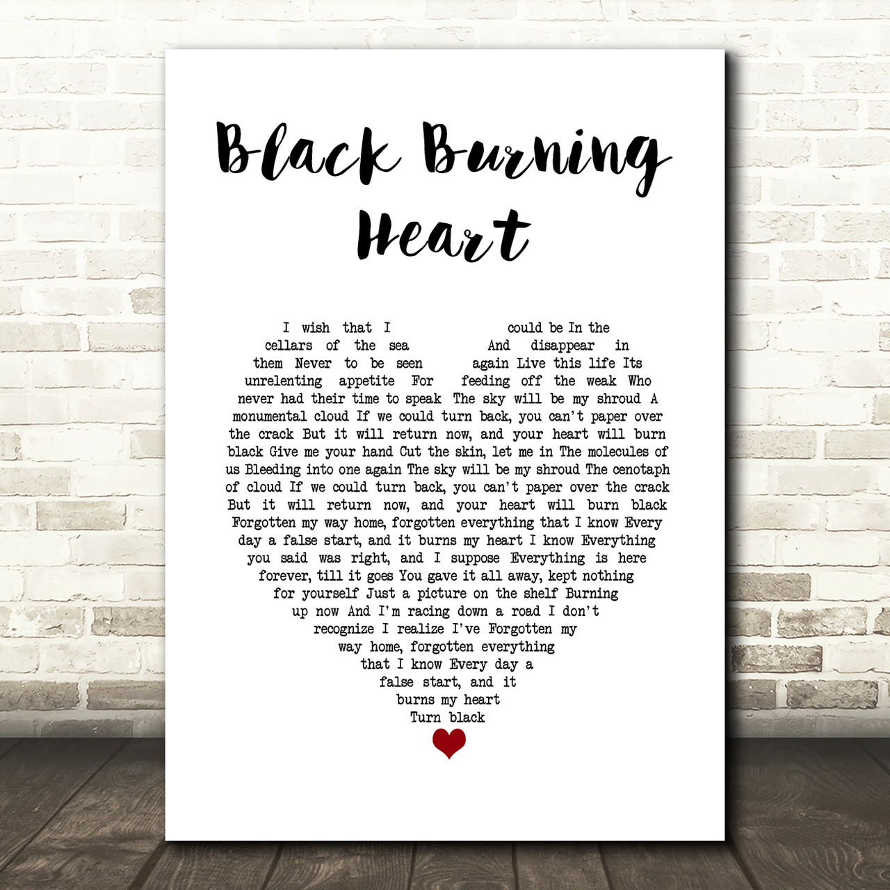 keane black burning heart white heart song lyric art print 6465