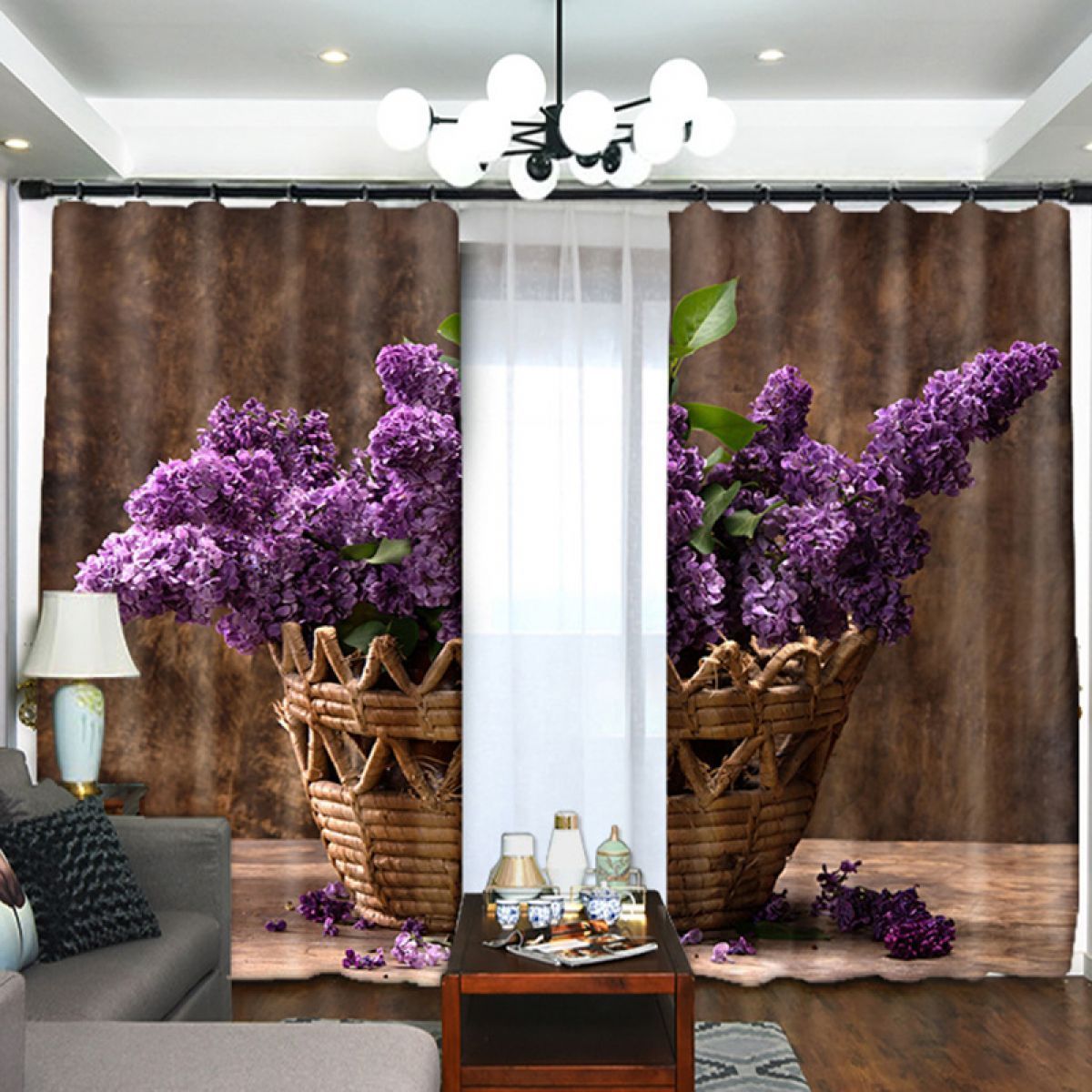 lavender in the basket printed window curtain home decor 5024
