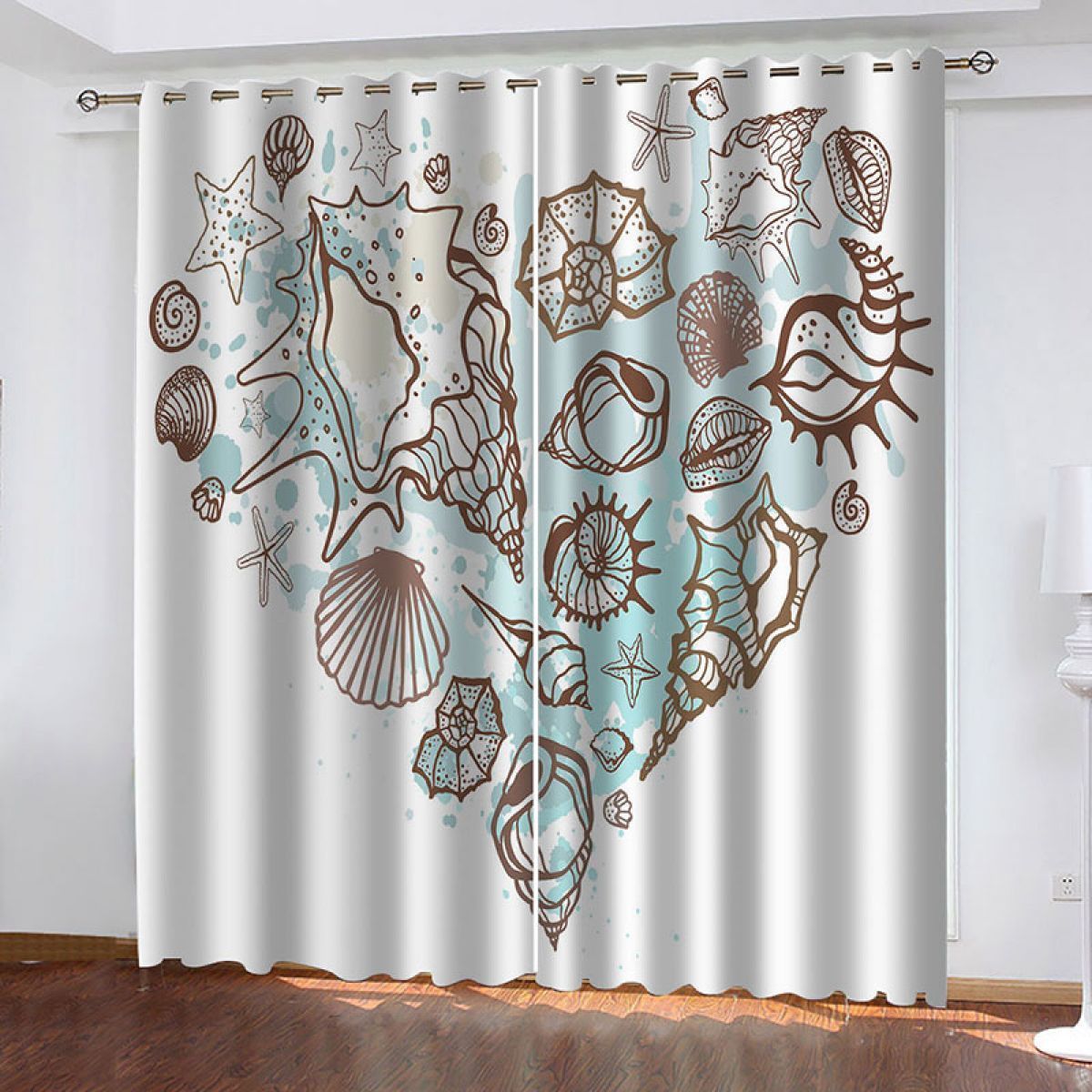 Light Coffee Conch Heart Design Printed Window Curtain Home Decor light coffee conch heart design printed window curtain home decor 6056