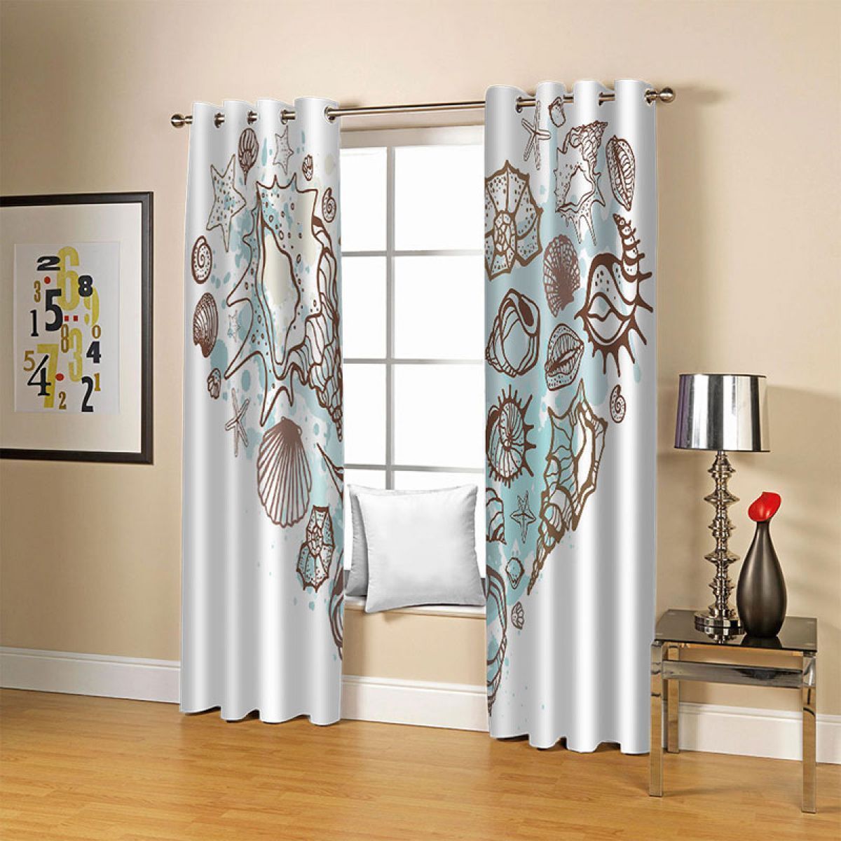 Light Coffee Conch Heart Design Printed Window Curtain Home Decor light coffee conch heart design printed window curtain home decor 7644