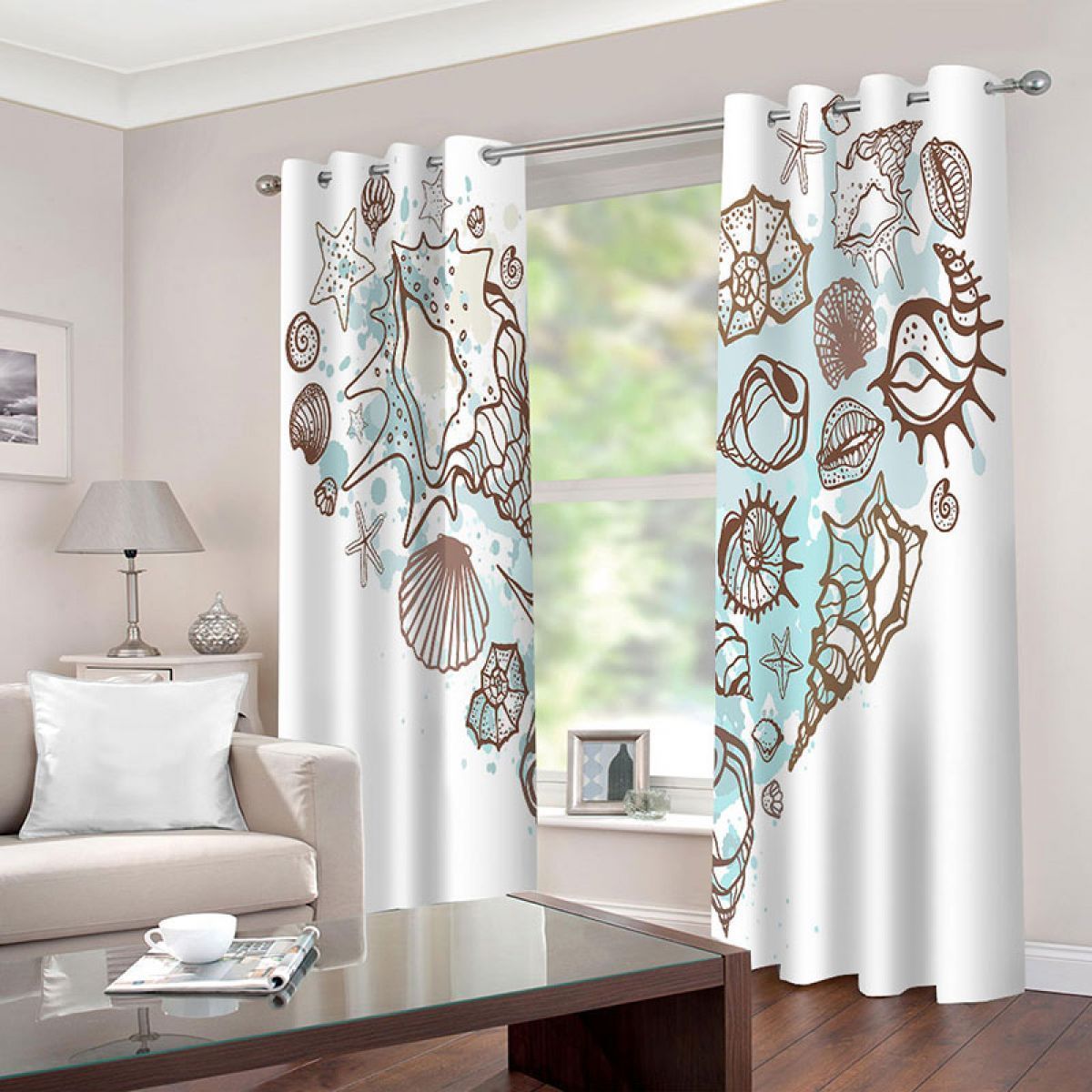 Light Coffee Conch Heart Design Printed Window Curtain Home Decor light coffee conch heart design printed window curtain home decor 8503