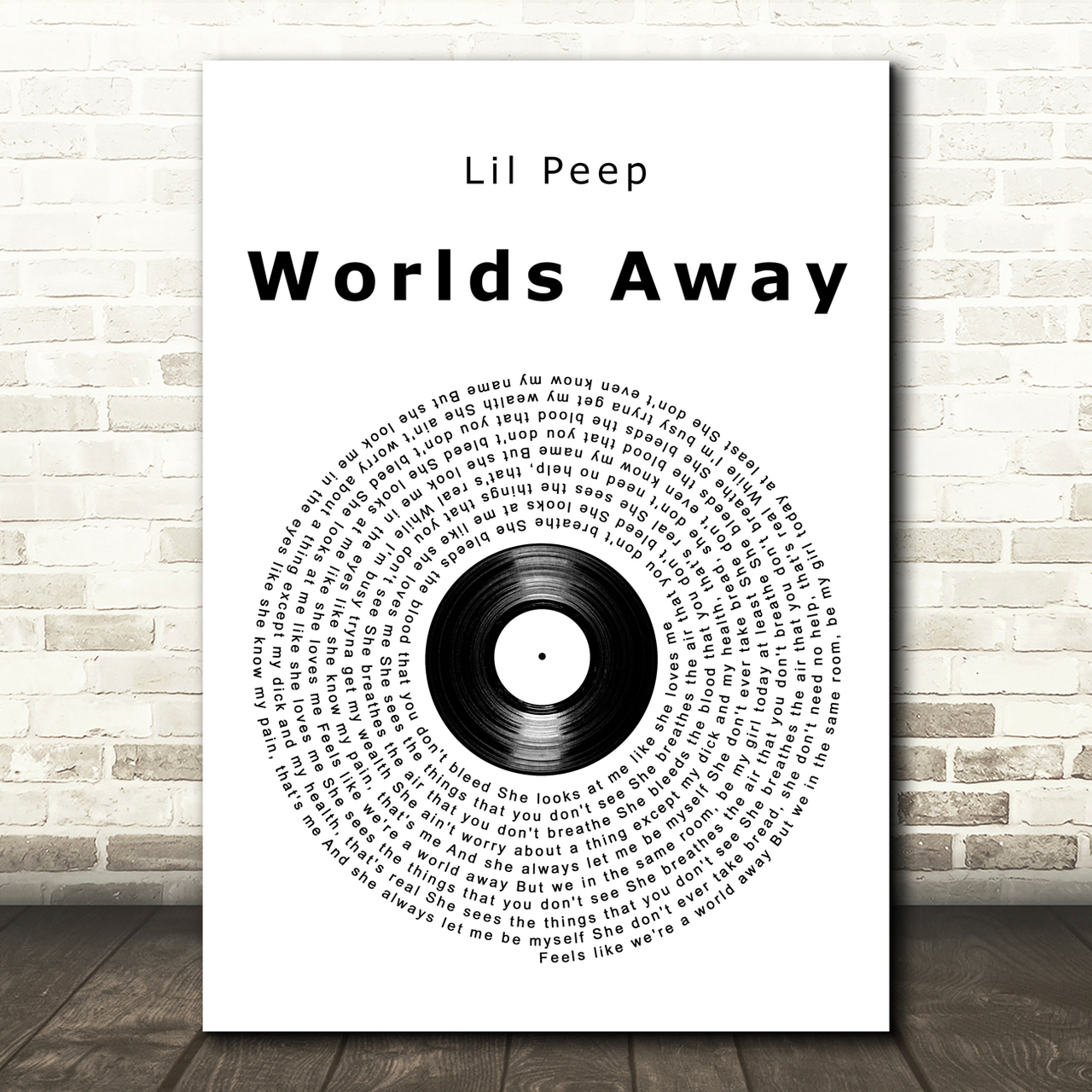 lil peep worlds away vinyl record song lyric art print 5168