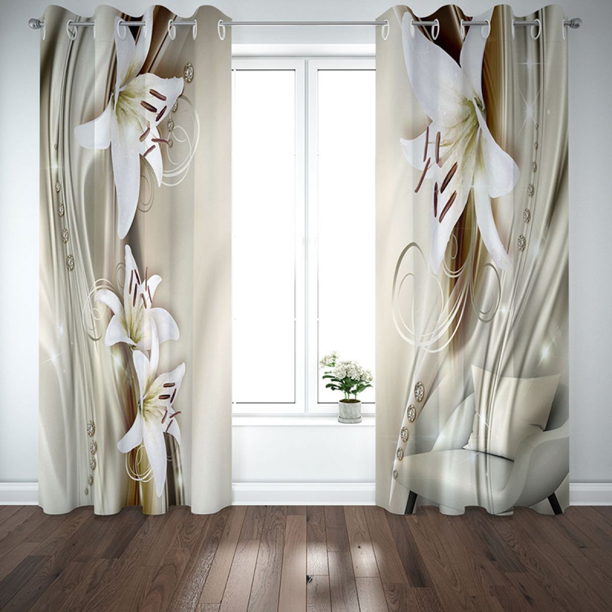 lilies blossom printed window curtain home decor 1398