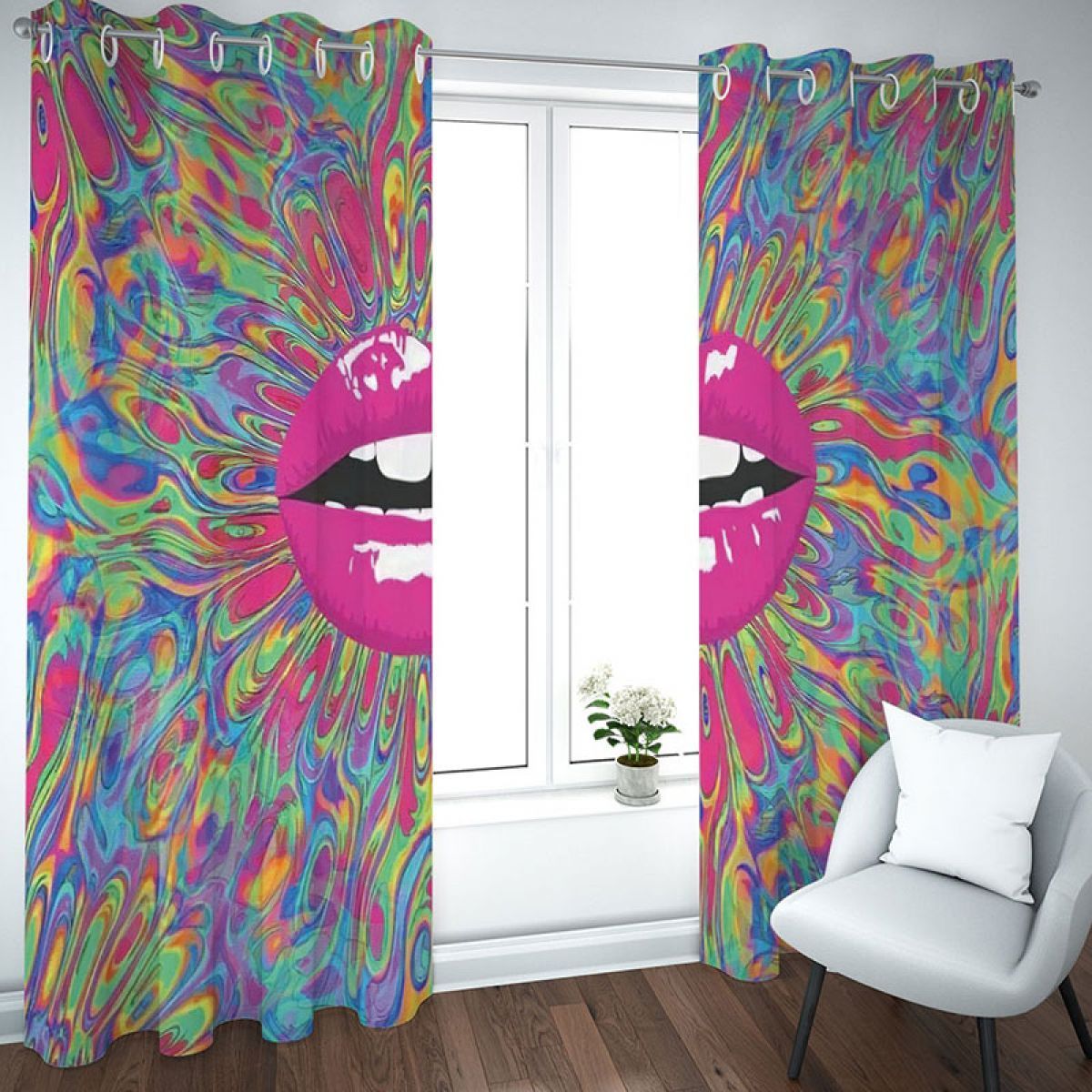 lipstick mouth watercolor printed window curtain home decor 1505
