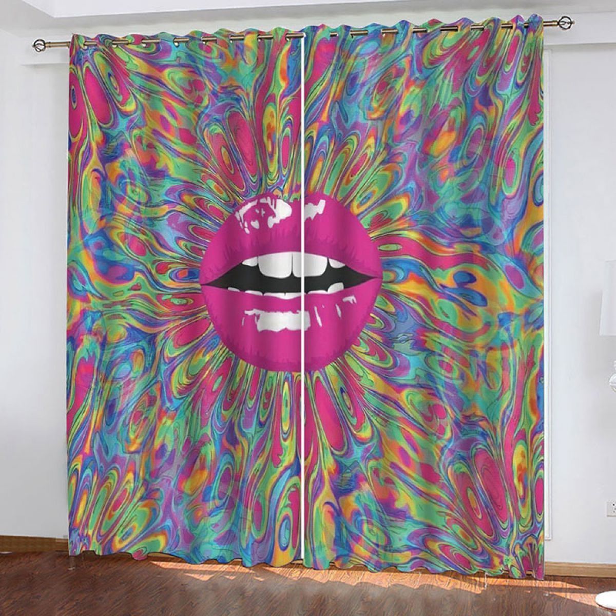 lipstick mouth watercolor printed window curtain home decor 5192