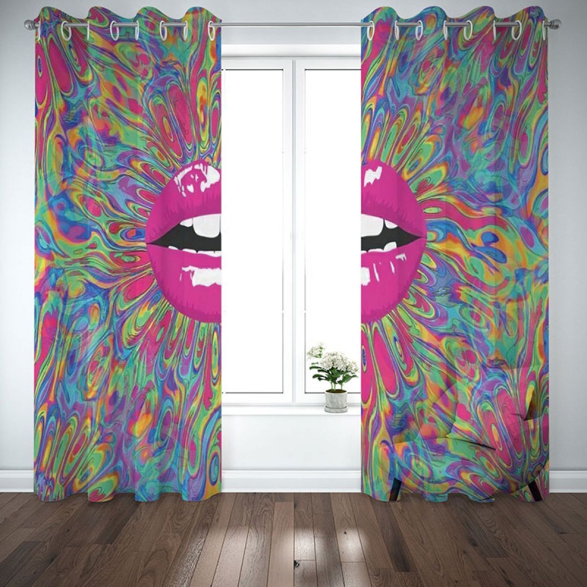 lipstick mouth watercolor printed window curtain home decor 5500
