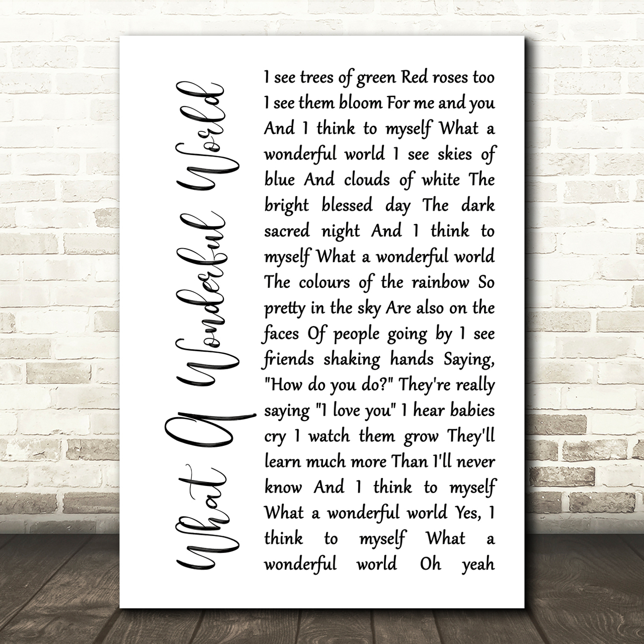 louis armstrong what a wonderful world white script song lyric print 2663