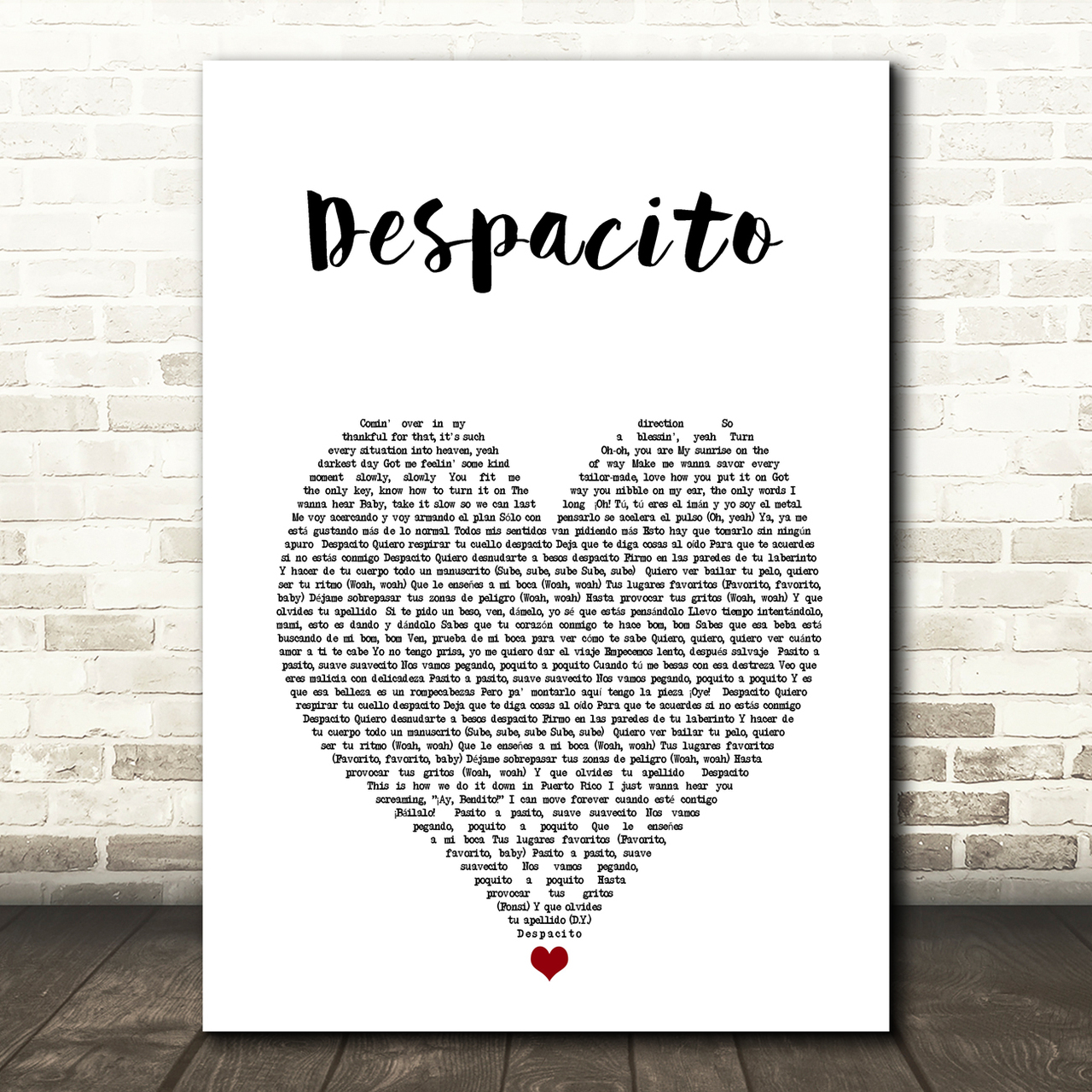 luis fonsi daddy yankee despacito white heart song lyric art print 3201