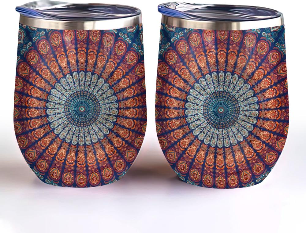 madala boho pattern boho wine tumbler boho hippie gift wine tumbler 6422