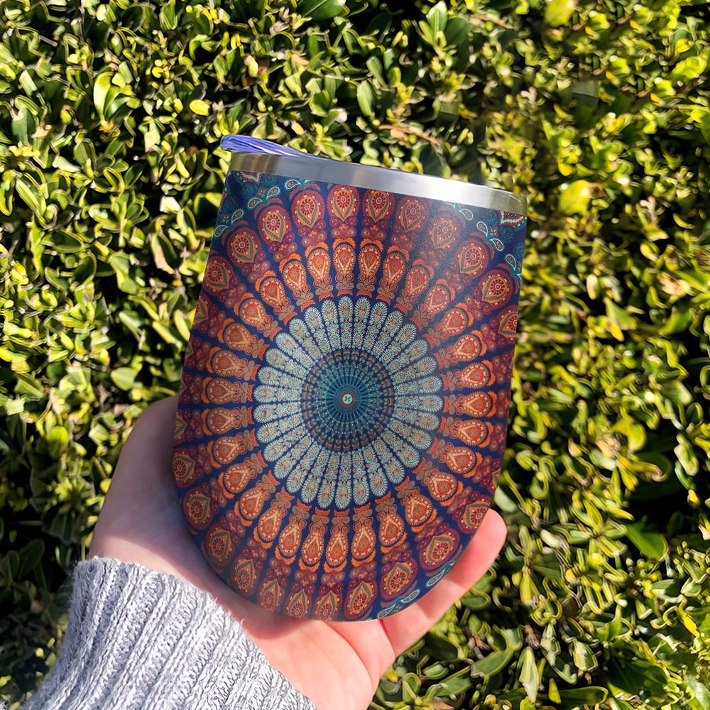 madala boho pattern boho wine tumbler boho hippie gift wine tumbler 8694