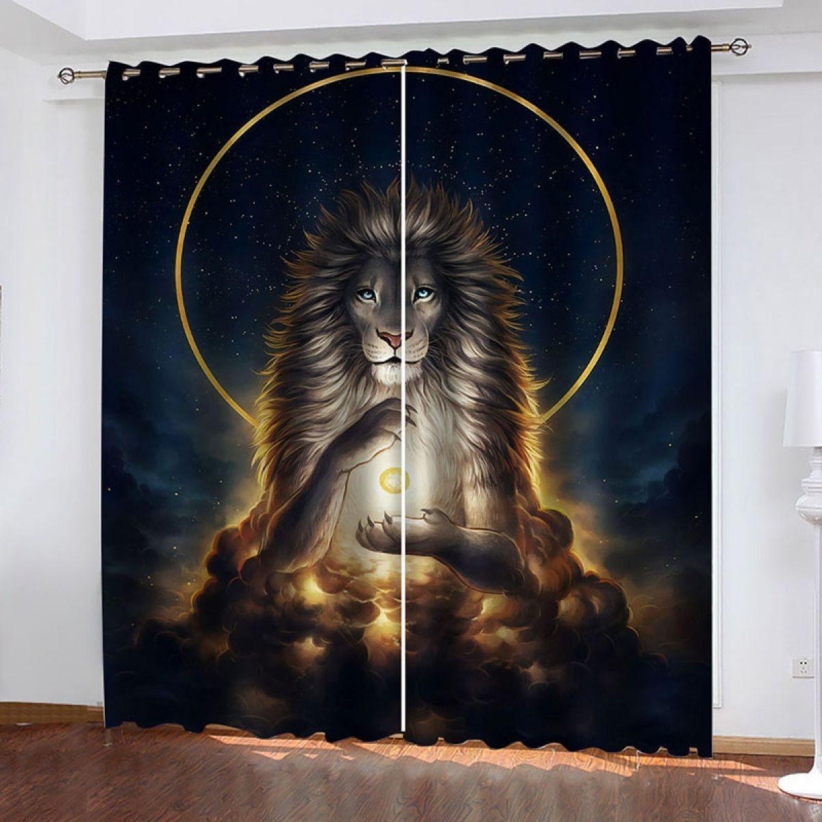 Magical Gold Lion Printed Window Curtain Home Decor magical gold lion printed window curtain home decor 1955