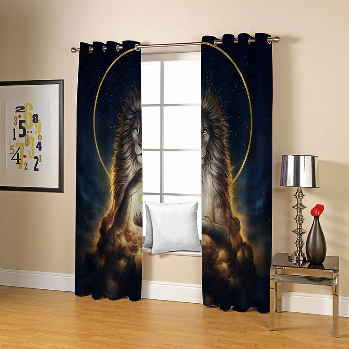 Magical Gold Lion Printed Window Curtain Home Decor magical gold lion printed window curtain home decor 8271