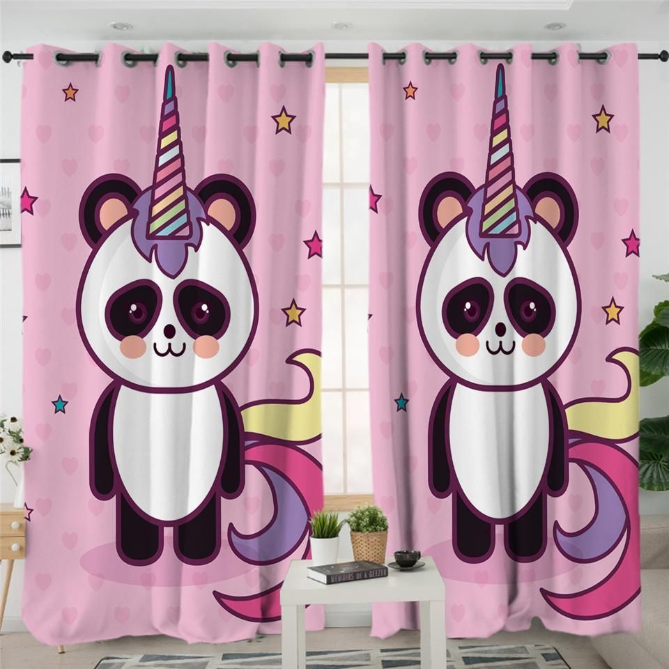 magical panda pink printed window curtains home decor 1557