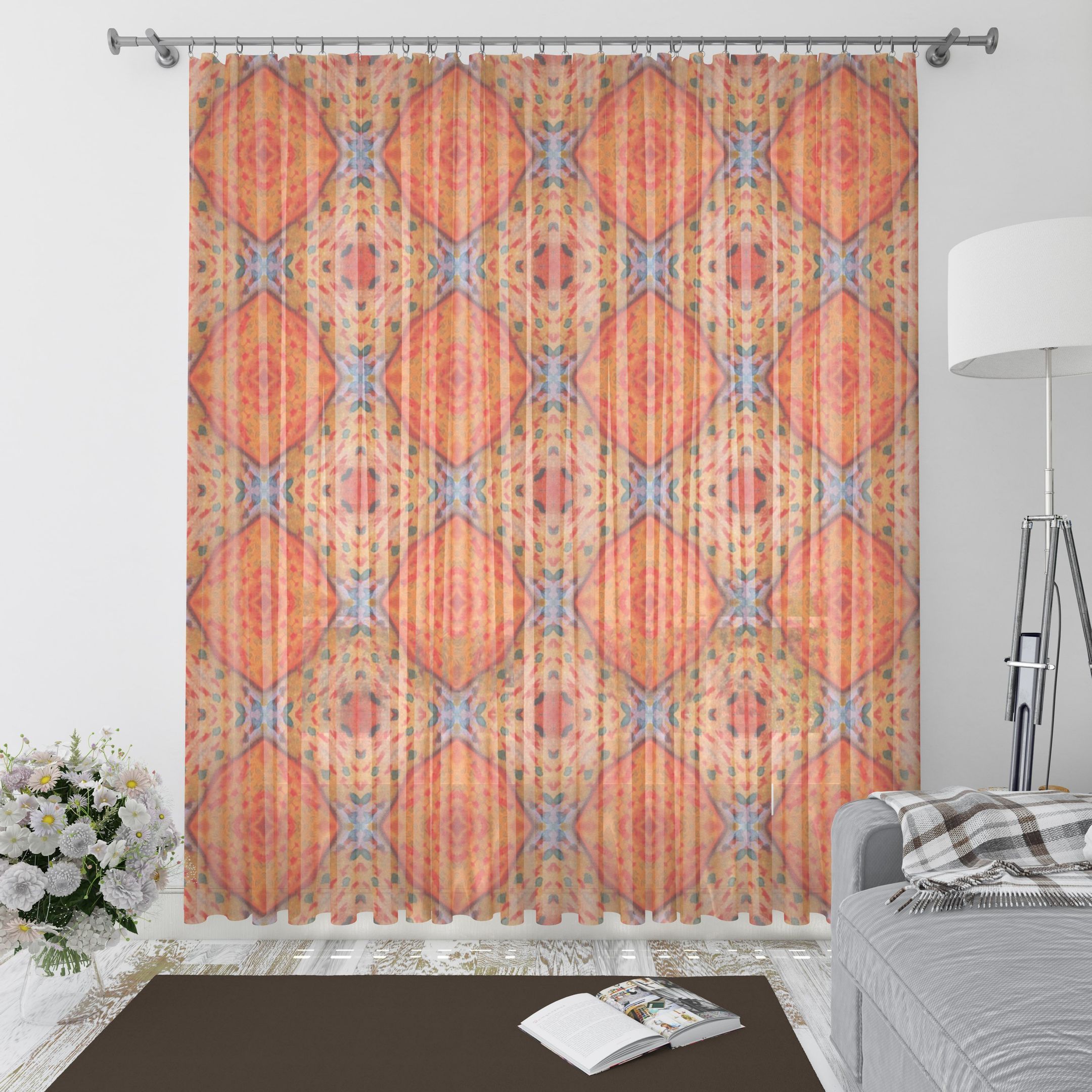 majestic orange boho batik window curtains home decor 6962