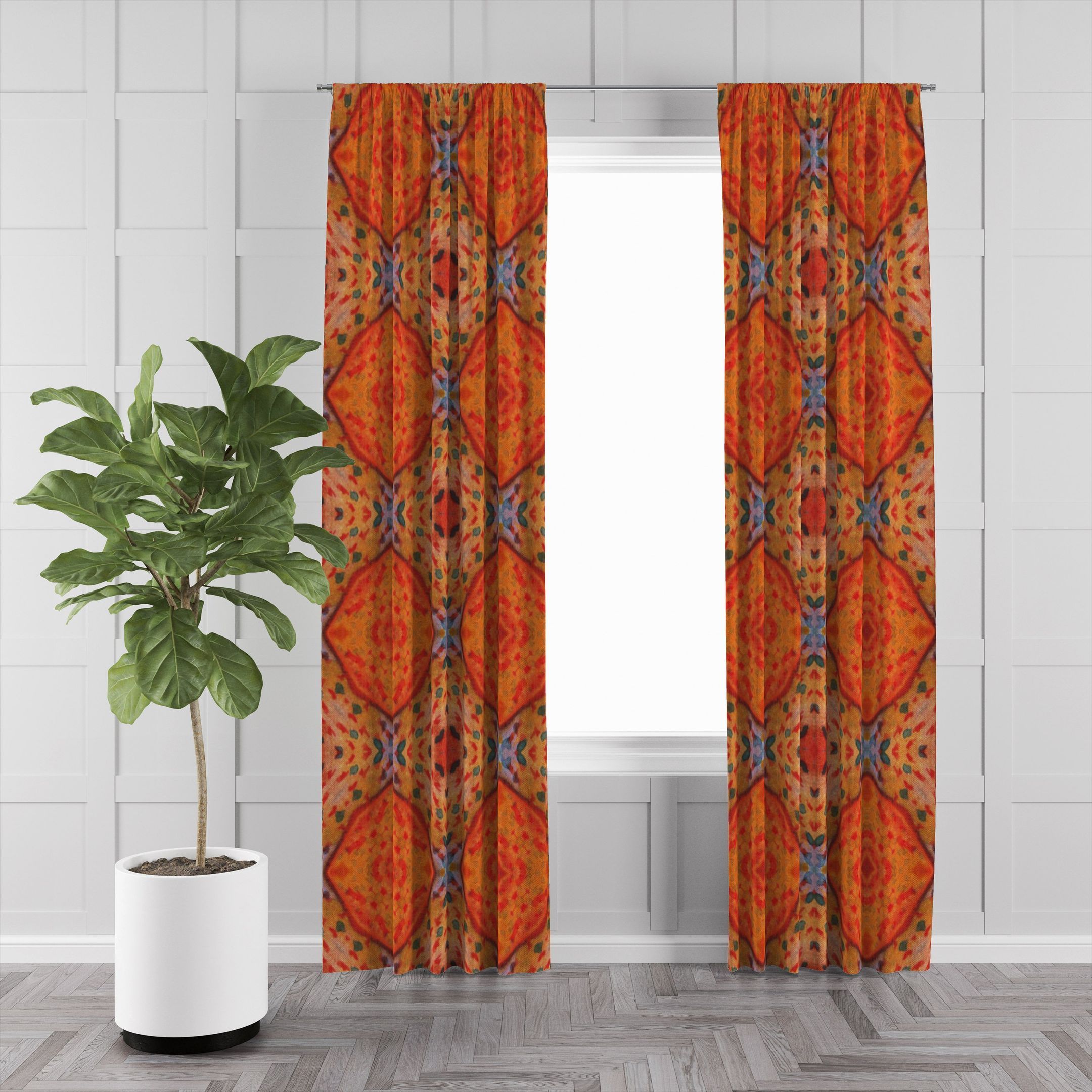 majestic orange boho batik window curtains home decor 7098