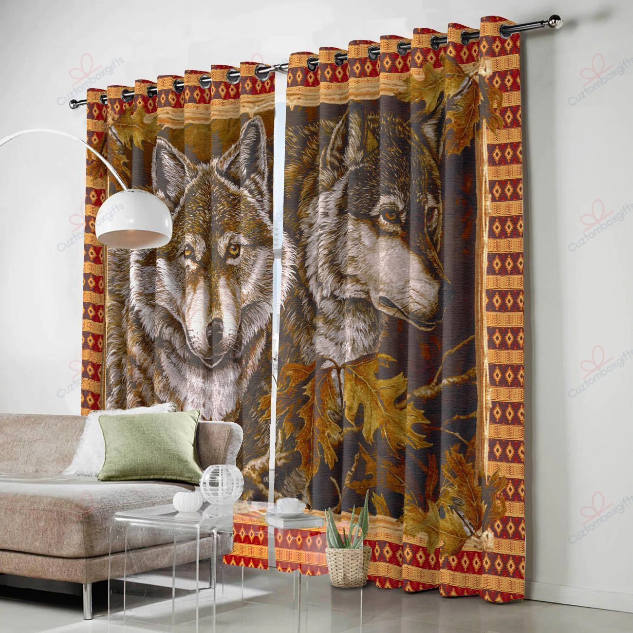 mama wolf pattern printed window curtain home decor 2872