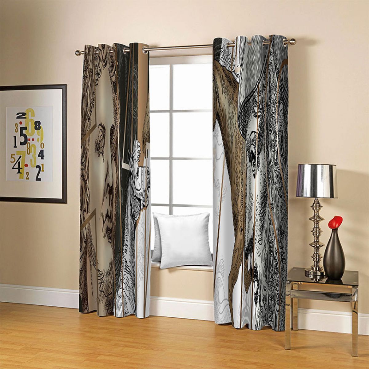man and house printed window curtain home decor 2975