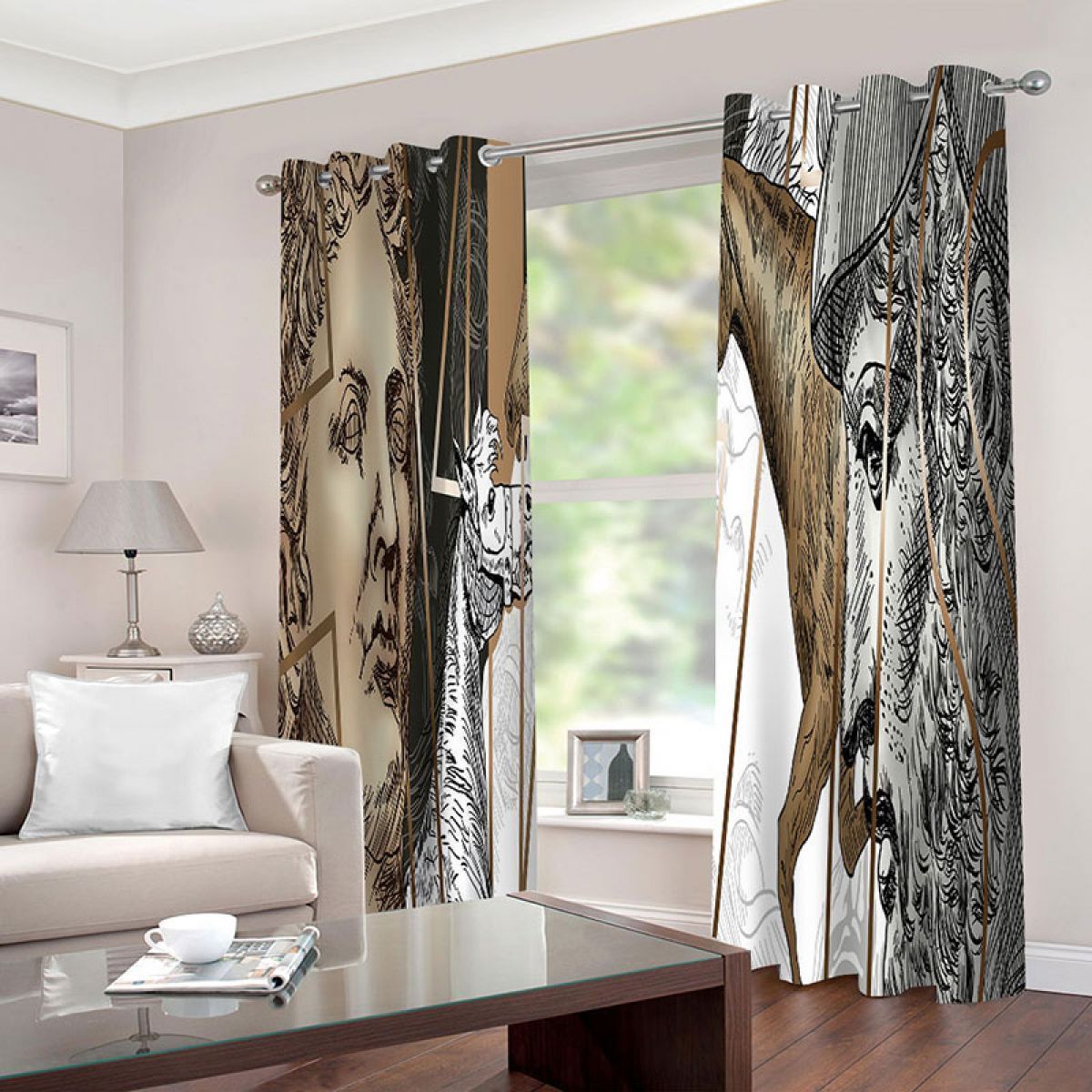 man and house printed window curtain home decor 7093