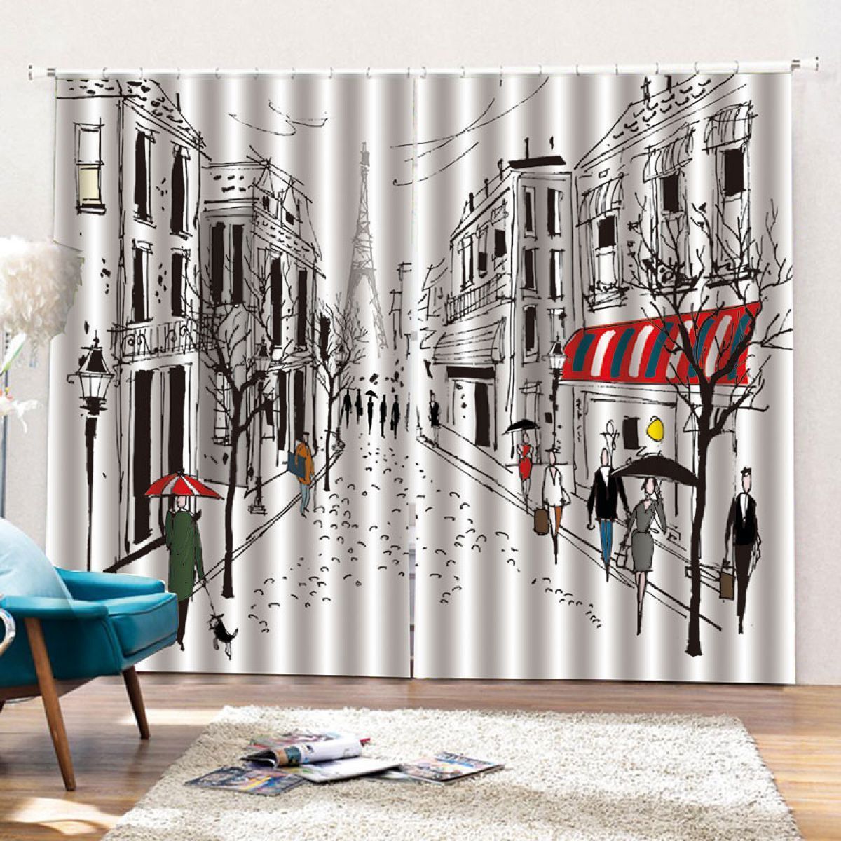 man in the street printed window curtain home decor 1837