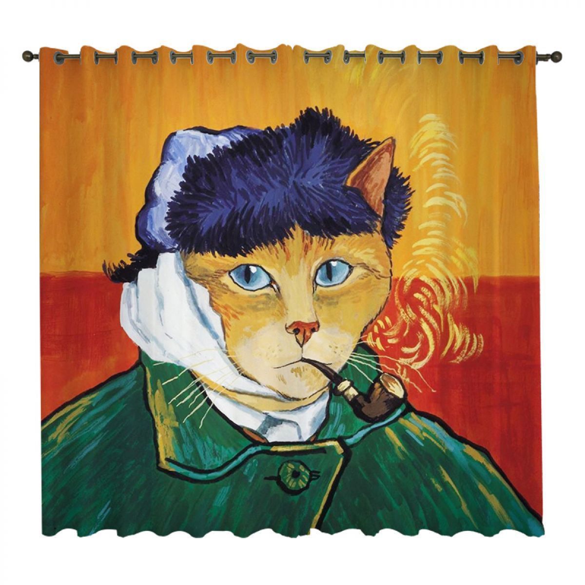 man with cat face painting printed window curtain home decor 7970