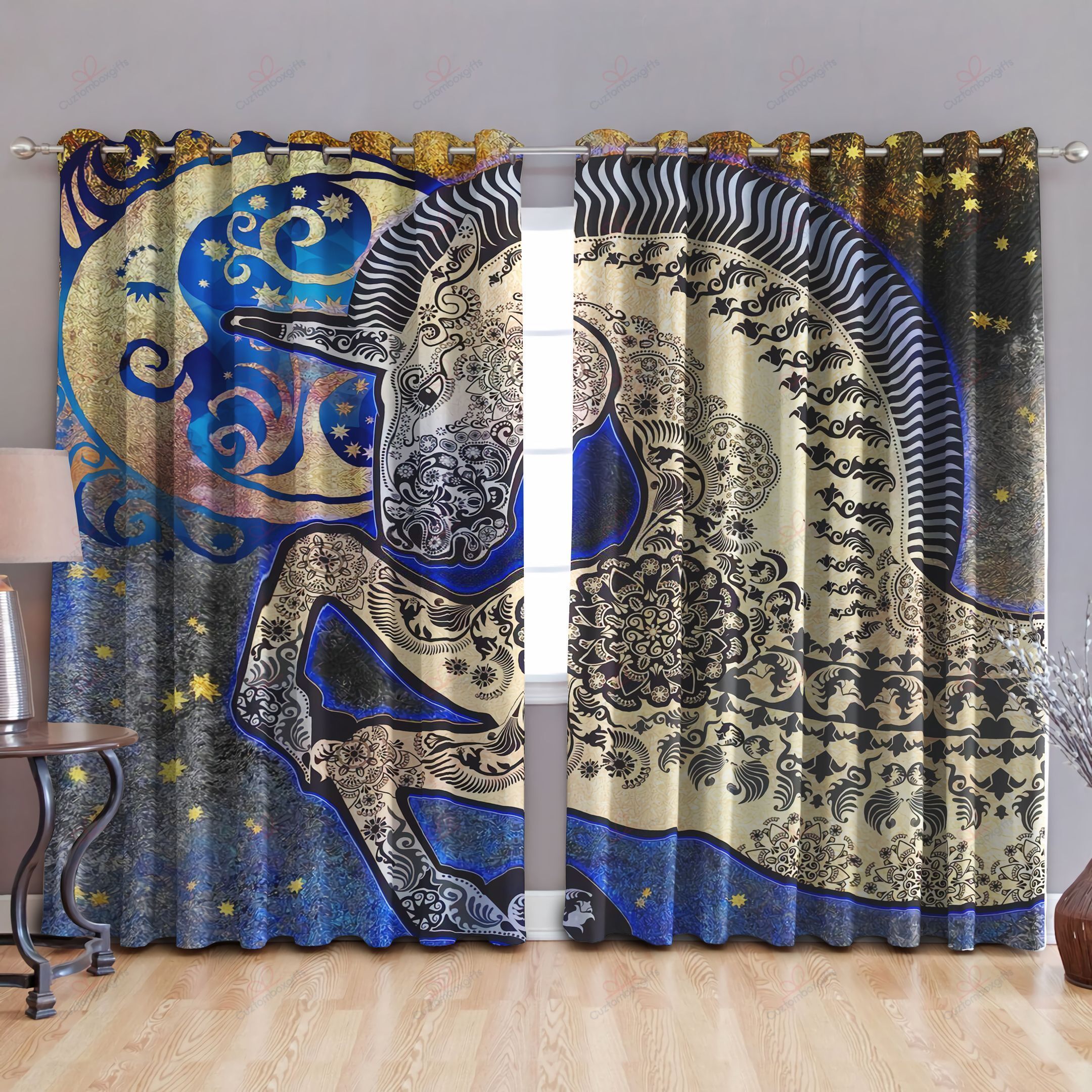 mandala flowers unicorn printed window curtain home decor 2847