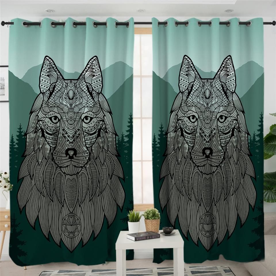 maori wolf forest themed window curtains 6220