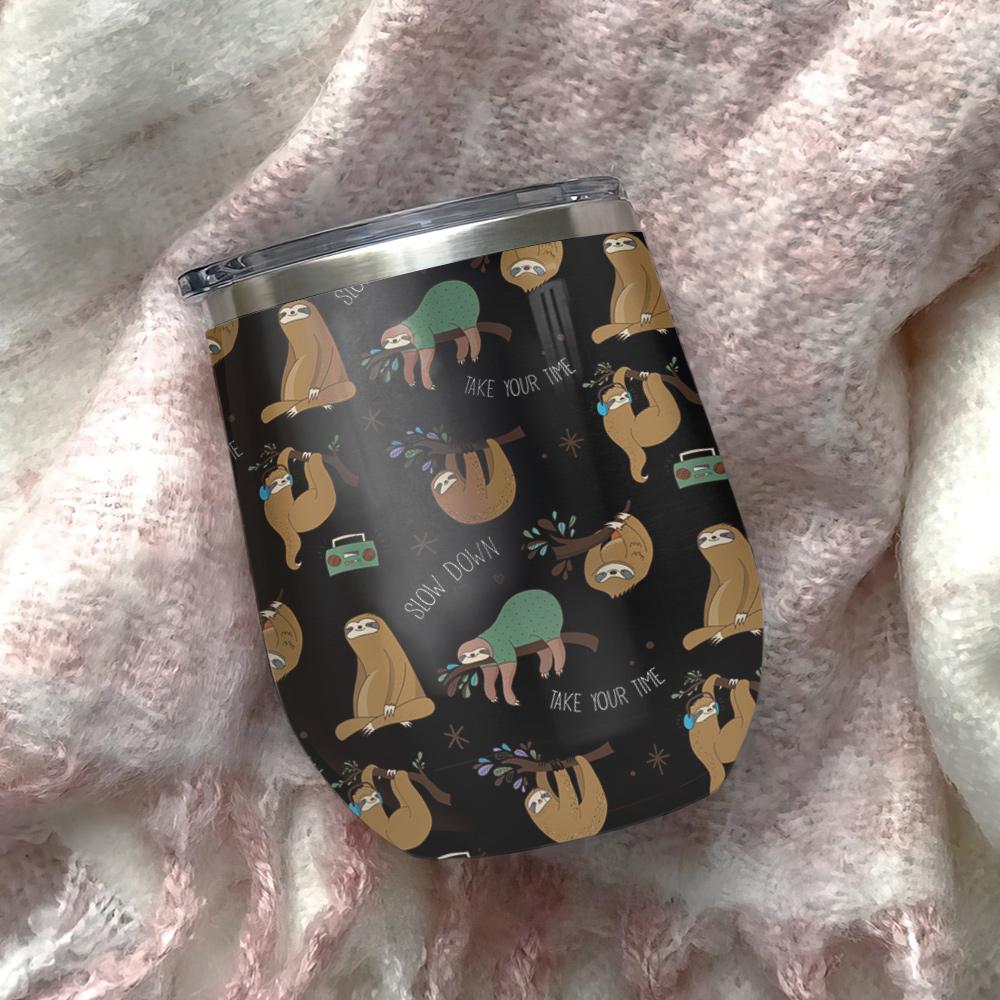 meditation sloth peace love and light sloth pattern wine tumbler 1903
