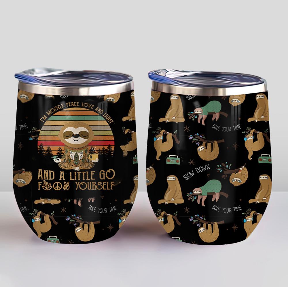 meditation sloth peace love and light sloth pattern wine tumbler 7219