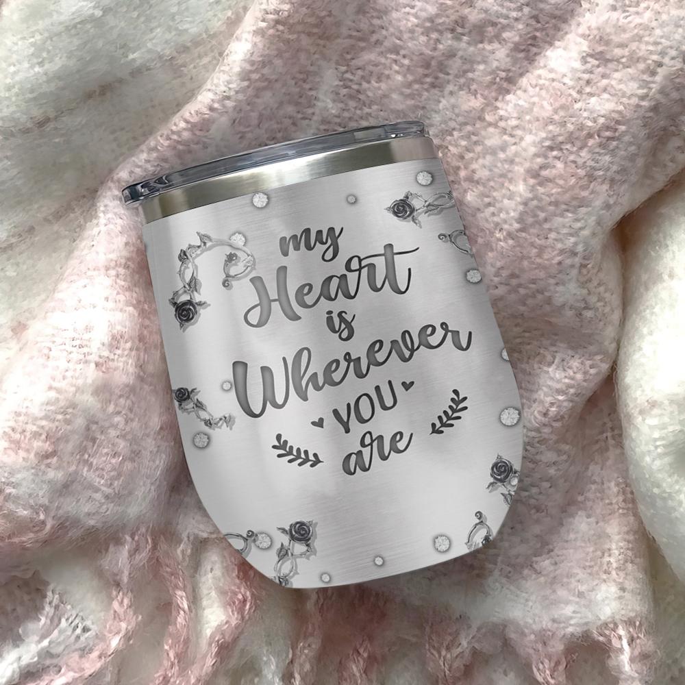 metal style skull couple my heart is where you are couple wine tumbler skull lovers gift wine tumbler 1537