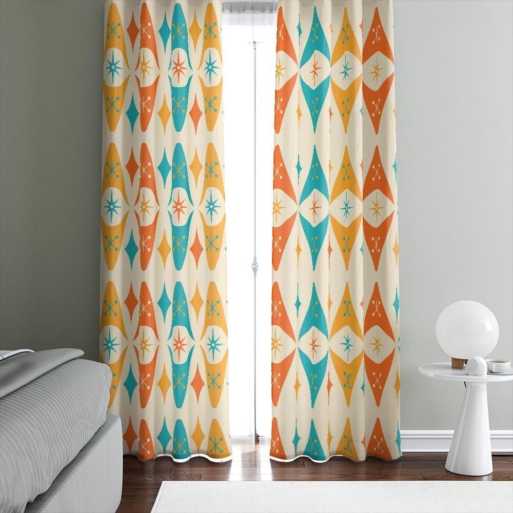 mid century modern retro atomic printed window curtains home decor 5446