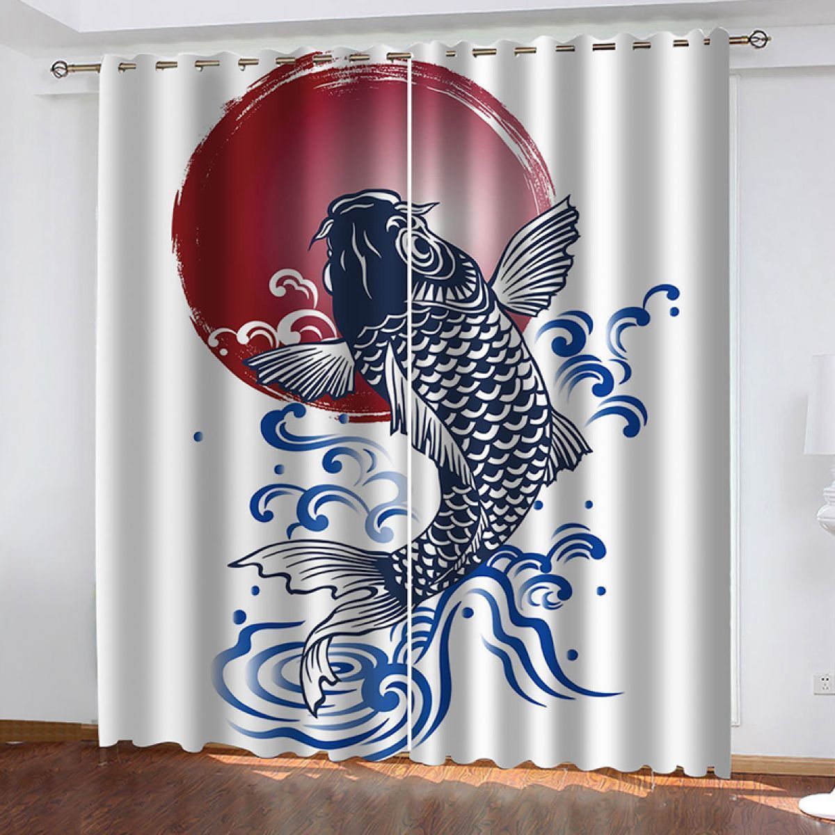 modern 3d fish and sun printed window curtain home decor 1904