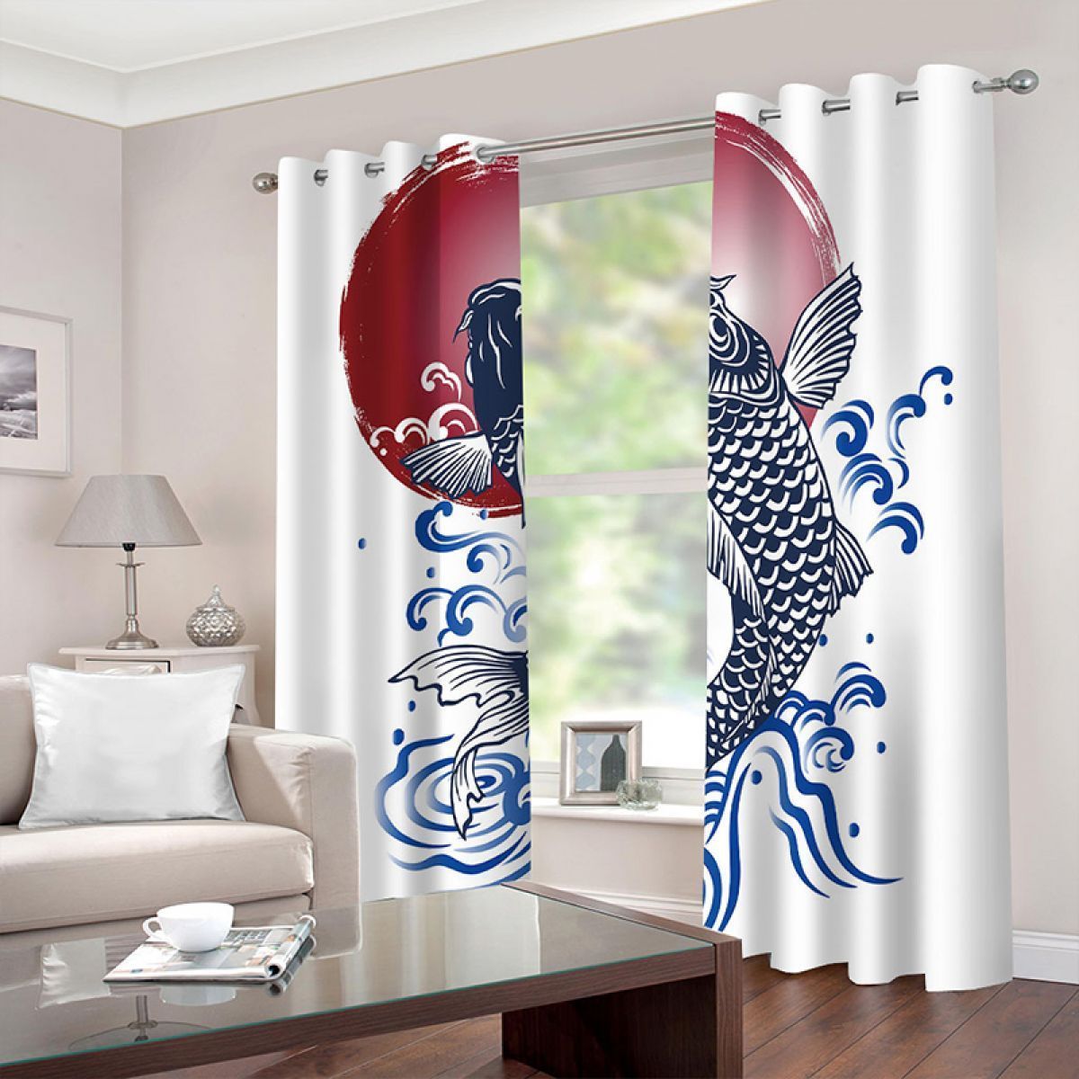 modern 3d fish and sun printed window curtain home decor 5787