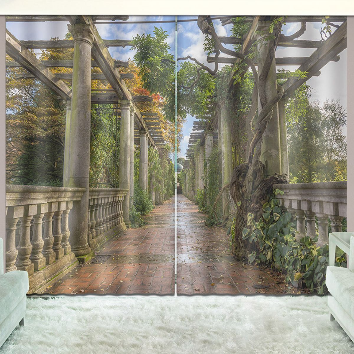 modern 3d garden corridor printed window curtain home decor 8148