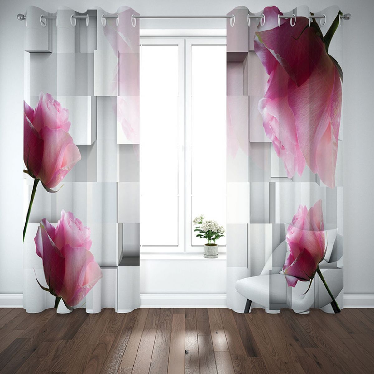 modern 3d geometric and roses printed window curtain home decor 6121