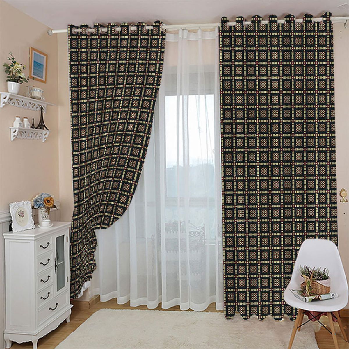 modern 3d geometric dark window curtain home decor 3015