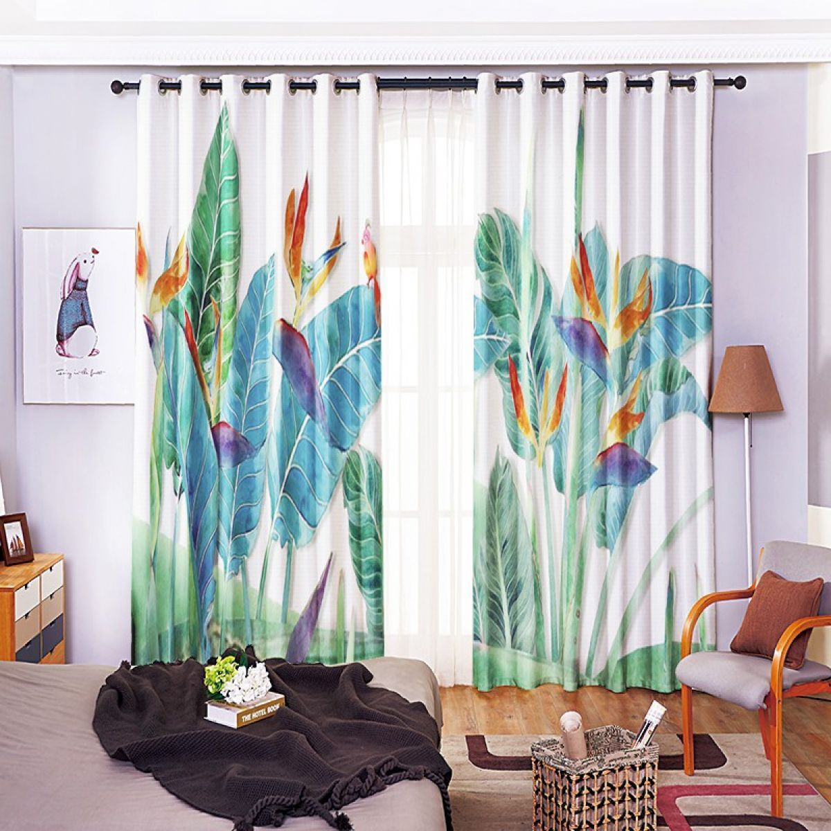 modern 3d leaves white background printed window curtain home decor 8899