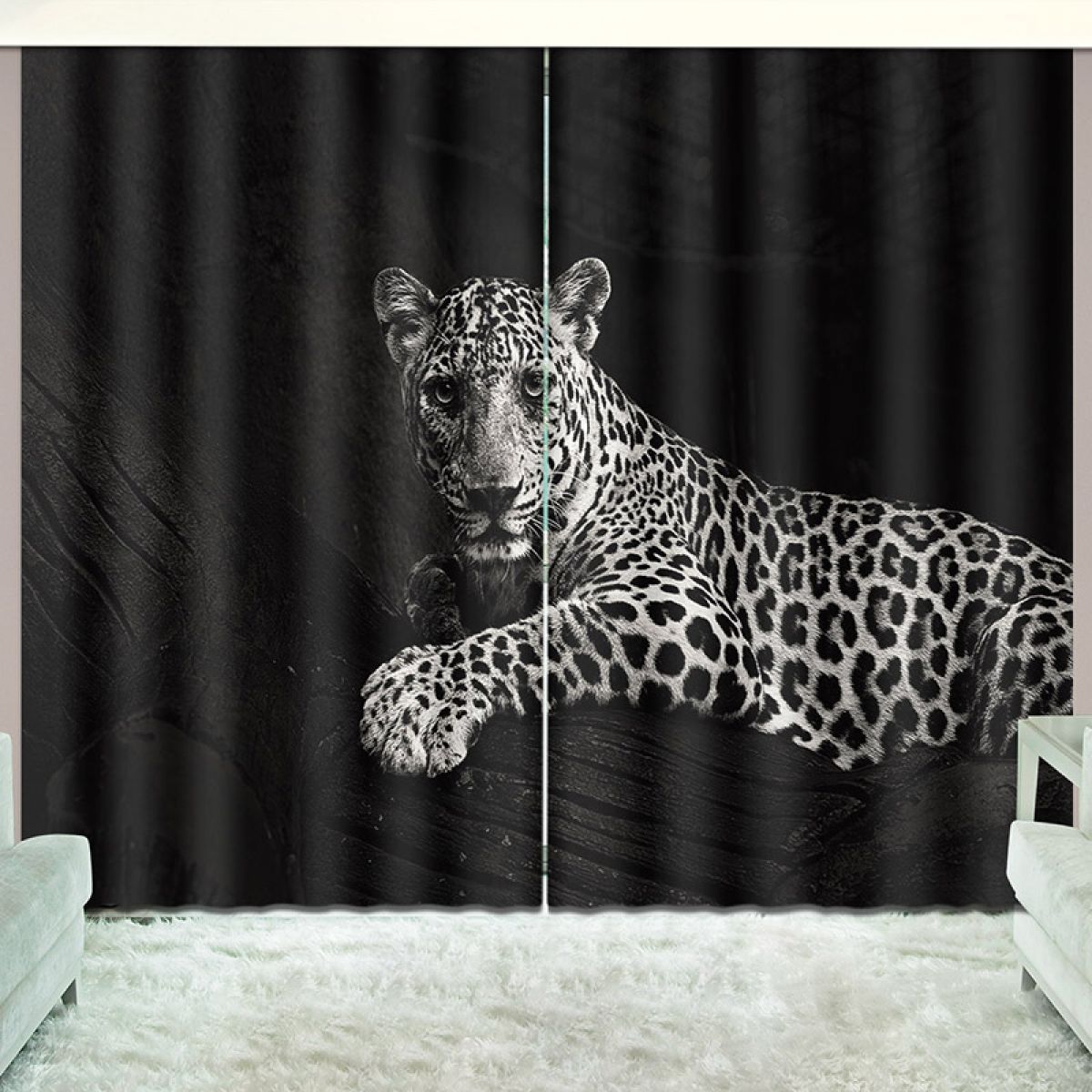 modern 3d leopard lying on the tree printed window curtain home decor 6577