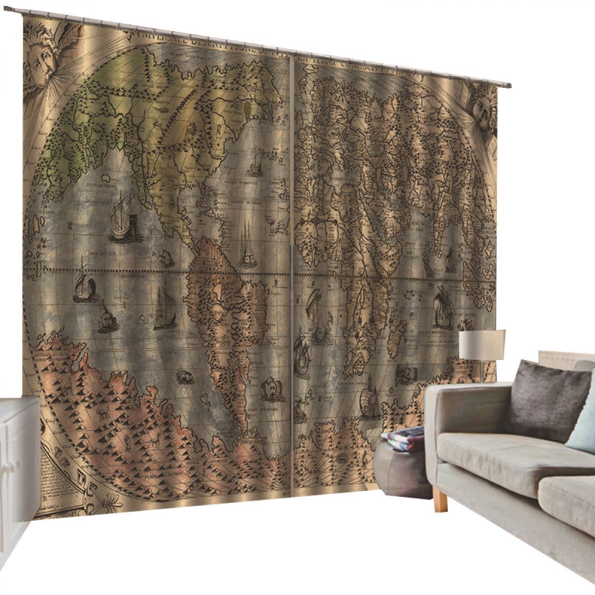 modern 3d map vintage design printed window curtain home decor 1692