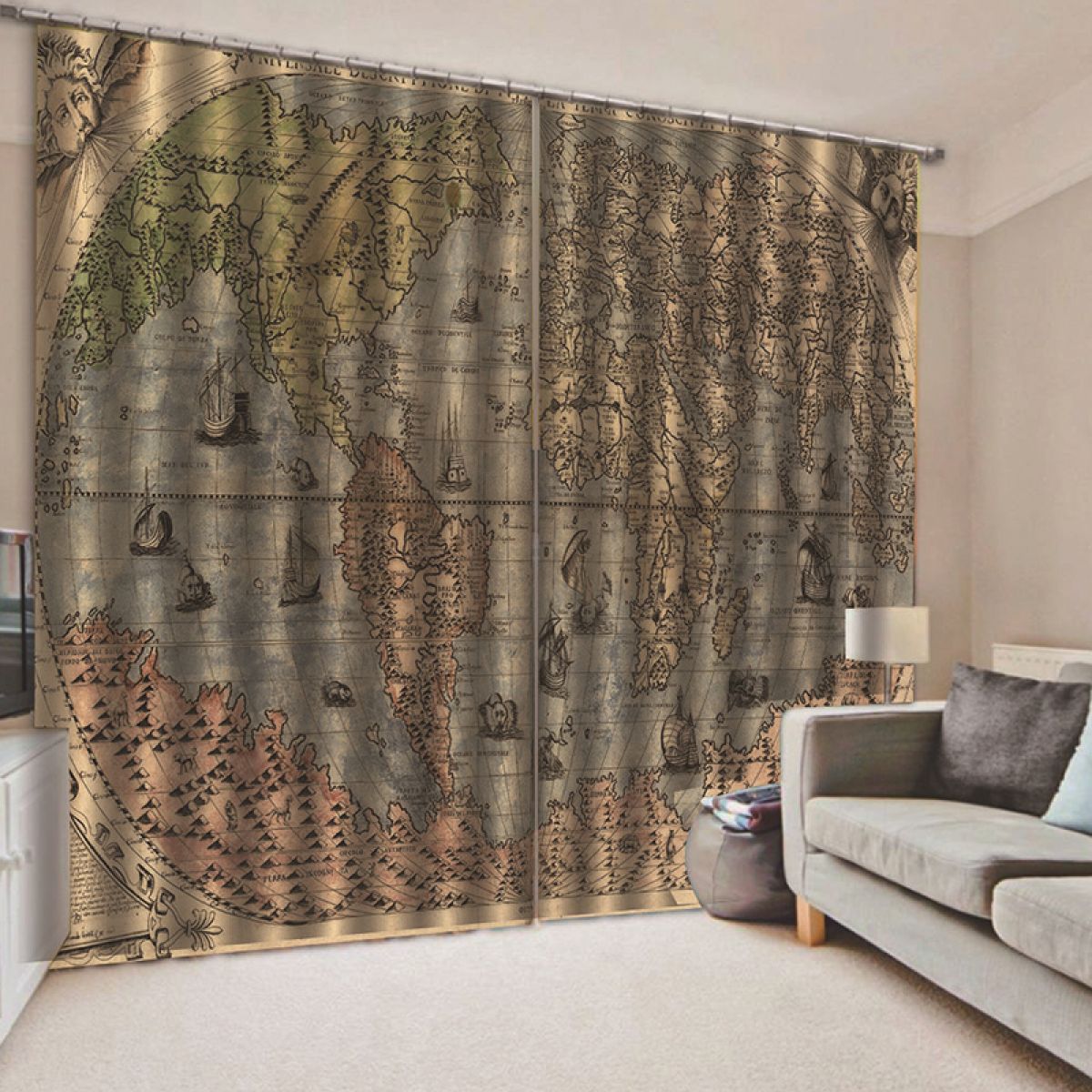 modern 3d map vintage design printed window curtain home decor 3127