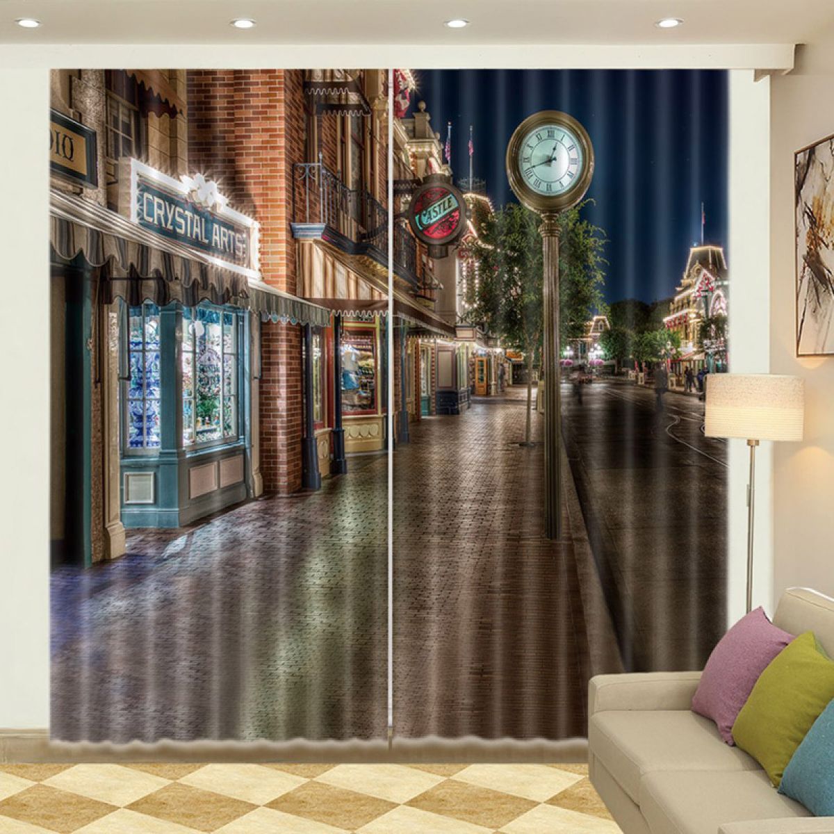 modern 3d night street printed window curtain home decor 5930