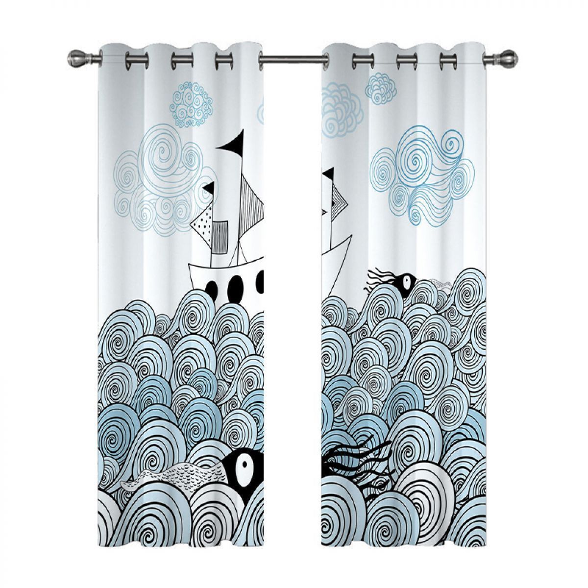 modern 3d sailboat and waves printed window curtain home decor 4029
